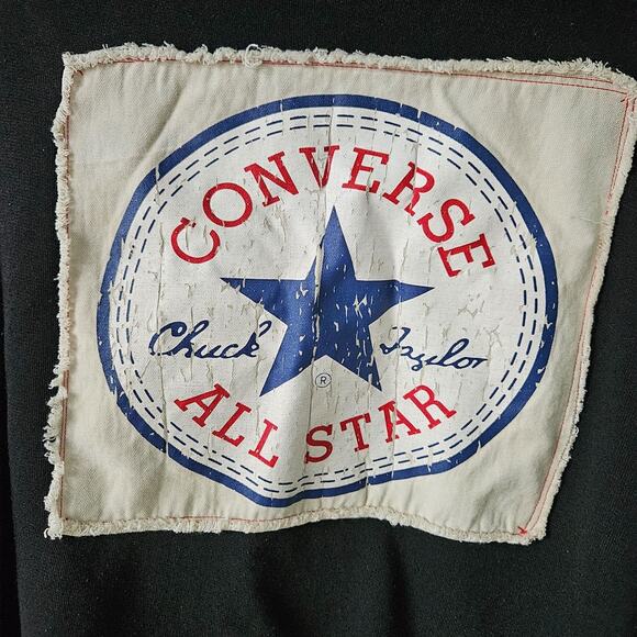 Vtg Converse All Star Sz XXL Black Full Zip Hoodie Cotton Distressed Sweatshirt - Picture 8 of 16